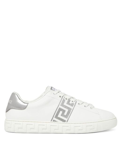 Versace White Greca-embroidered Sneakers for men