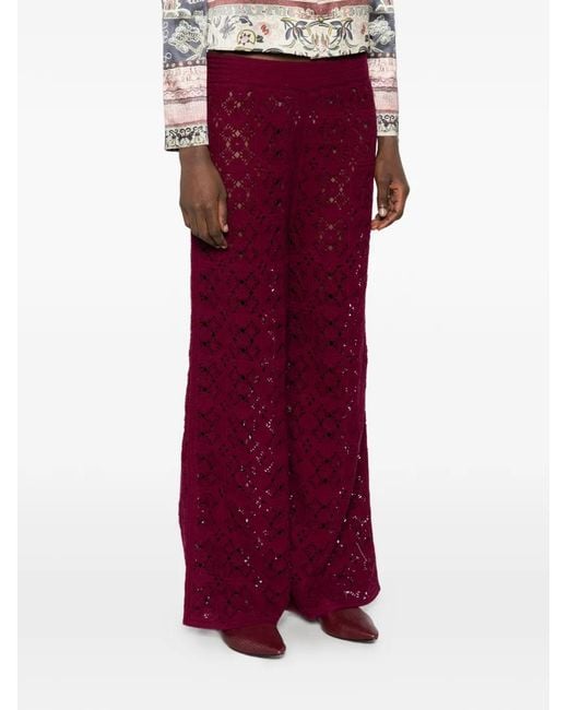 Bompard Red Crocheted Elasticated-Waist Trousers