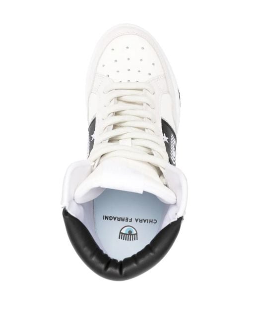 Chiara Ferragni White Eyelike-Embroidered Leather Sneakers