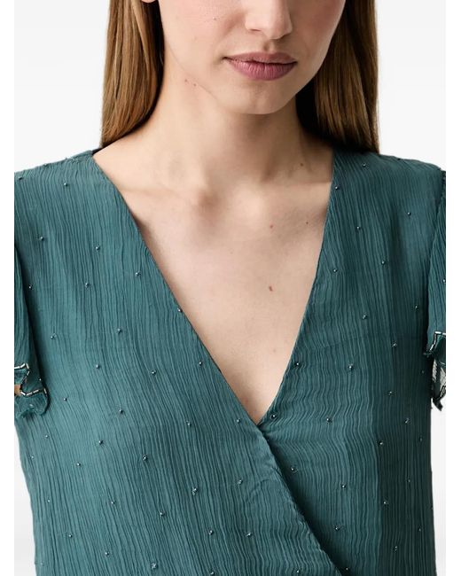 INTROPIA Green Beaded Short-Sleeved Wrap Midi Dress