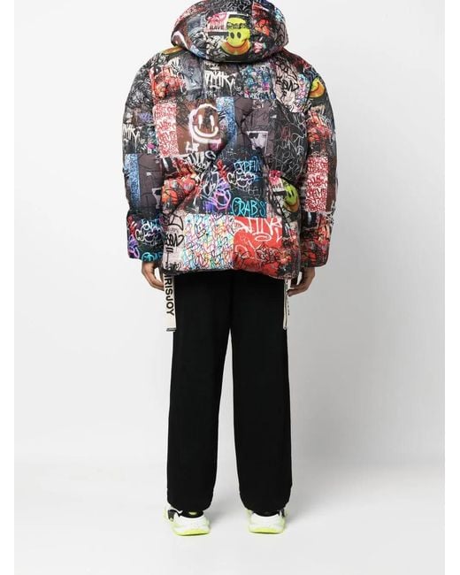 Khrisjoy Red Graffiti-Print Down Puffer Jacket for men