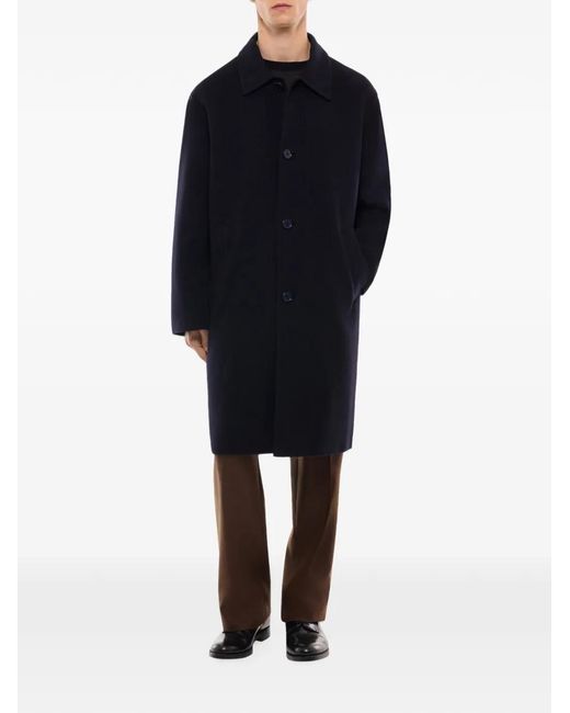 Fursac Blue Button-Up Wool Overcoat for men