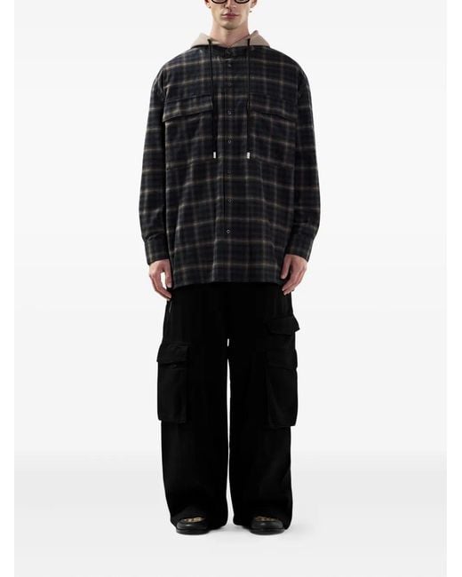 Gcds Black Check-Pattern Shirt Jacket for men