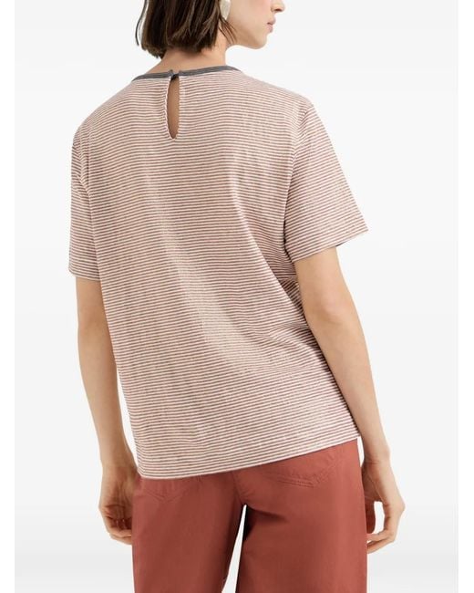 Brunello Cucinelli Natural Striped Linen T-Shirt