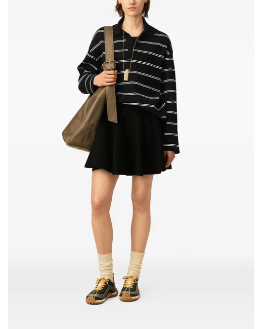 AMI Black Cotton Ami Patch Striped Polo