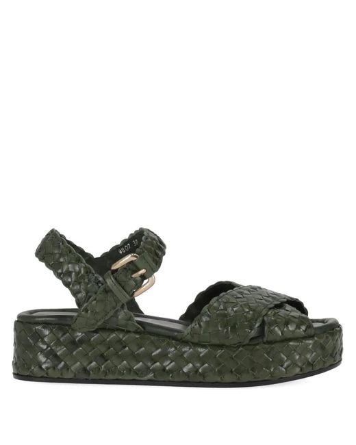 LA ROSE Green Woven Wedge Sandals