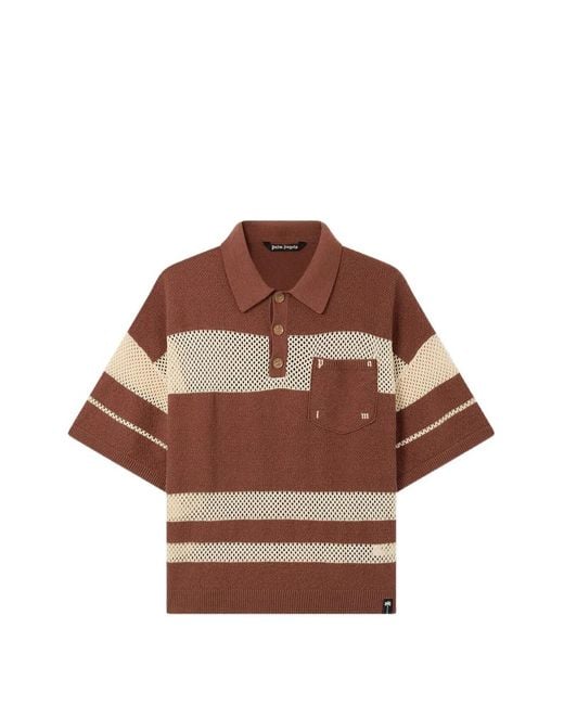 Palm Angels Brown Palm Type Loose-Knit Polo for men