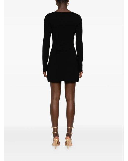 Cult Gaia Black Flower-Embellished Long-Sleeve Mini Dress