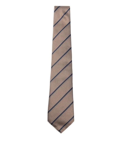 Canali White Striped-Pattern Silk Tie for men