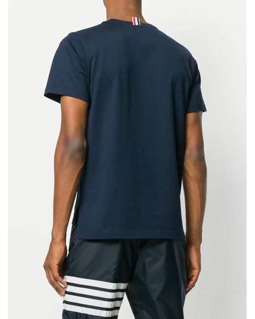 Thom Browne Blue Relaxed Fit Ss Tee With Side Slit for men