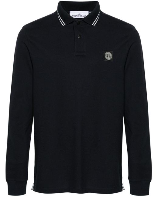 Stone Island Blue Compass-patch Striped-collar Polo Shirt for men
