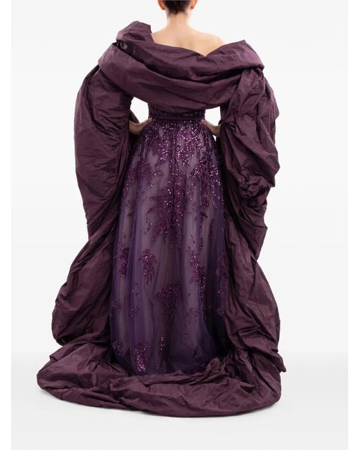 Saiid Kobeisy Purple Embroidered Strapless Maxi Dress