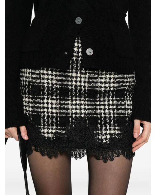 Twinset Black Check-Print Lace-Lace Mini Skirt