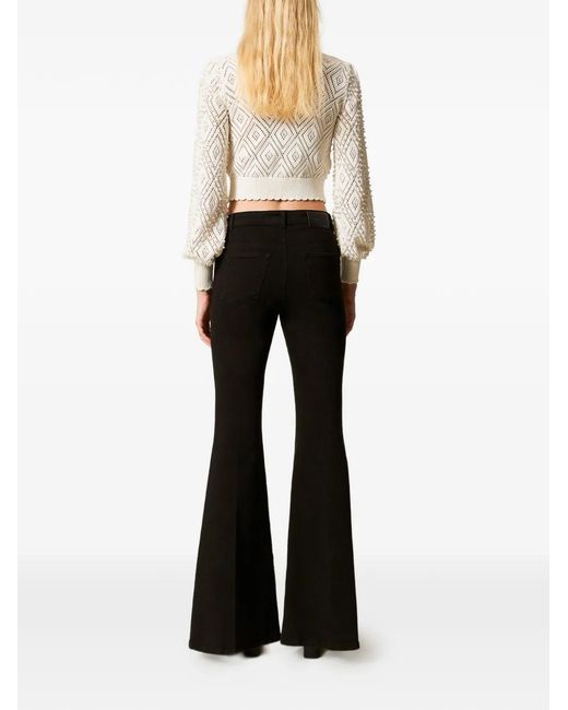 Twinset Black Cotton Bull Flared Trousers