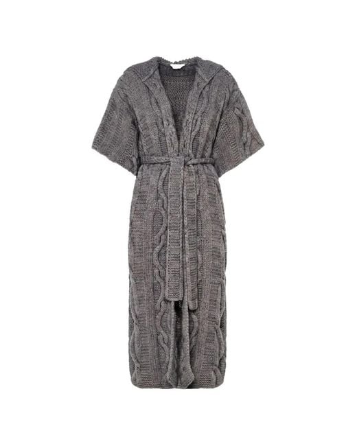 Malo Gray Short-Sleeve Cable-Knit Belted Cashmere Coat