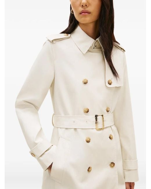 Tommy Hilfiger White Double-Breasted Belted Cotton Trench Coat