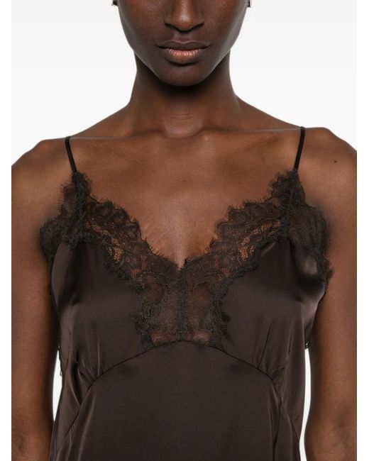 Maje Brown Lace-Trim Midi Dress