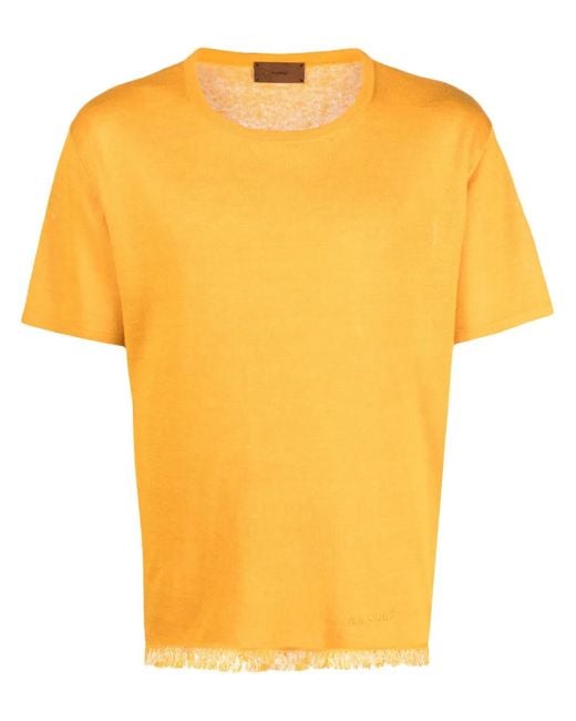 Alanui Yellow Logo-Embroidered Linen T-Shirt for men