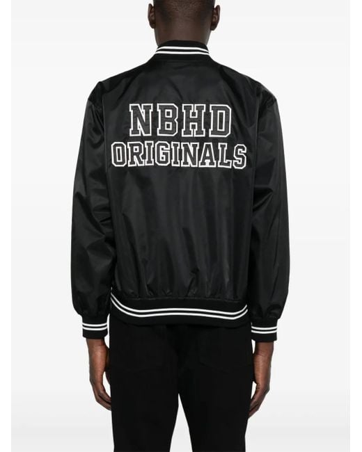 Neighborhood Black Logo-Patch Baseball Jacket for men