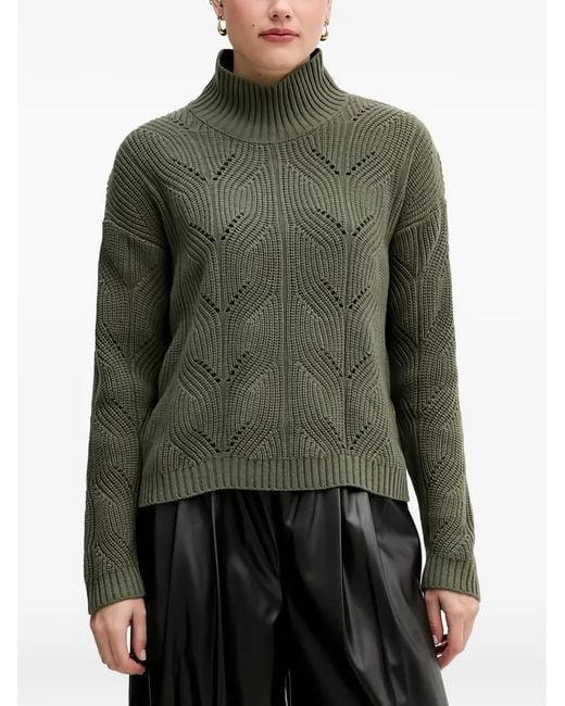 Benetton Green Openwork High-Neck Sweater