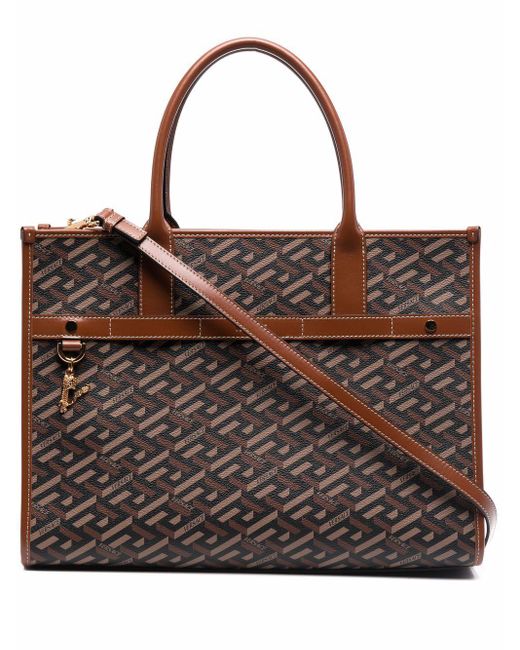 Versace La Greca Signature Tote Bag in Brown - Lyst