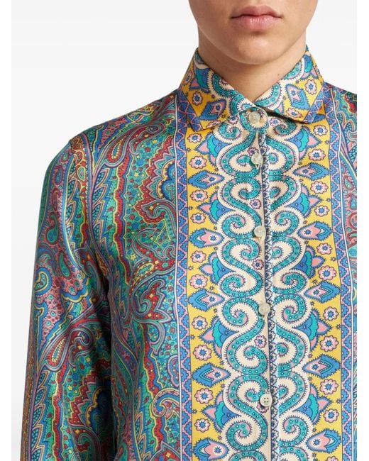 Etro Blouse Met Paisley-Print in het Blue