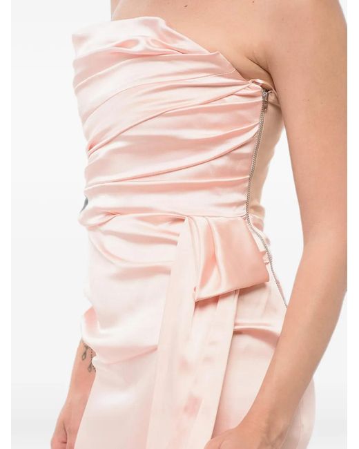 Halpern Pink Draped-Detailing Strapless-Design Mini Dress