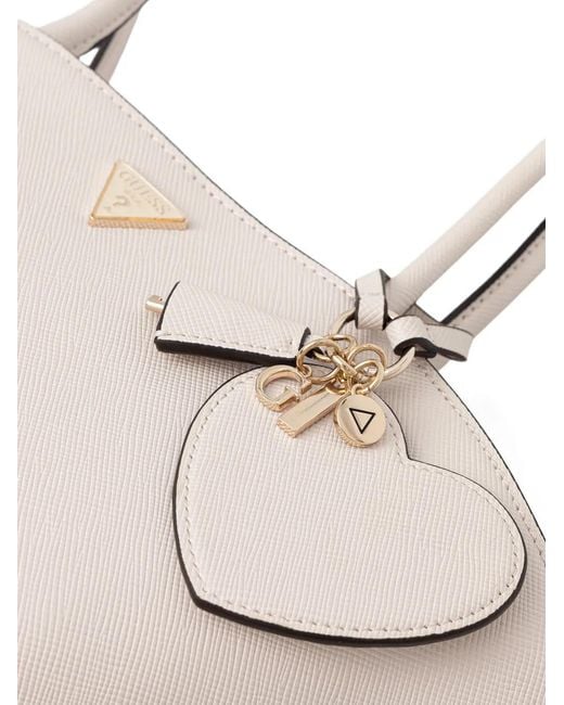 Guess White Bolena heart charm shoulder bag