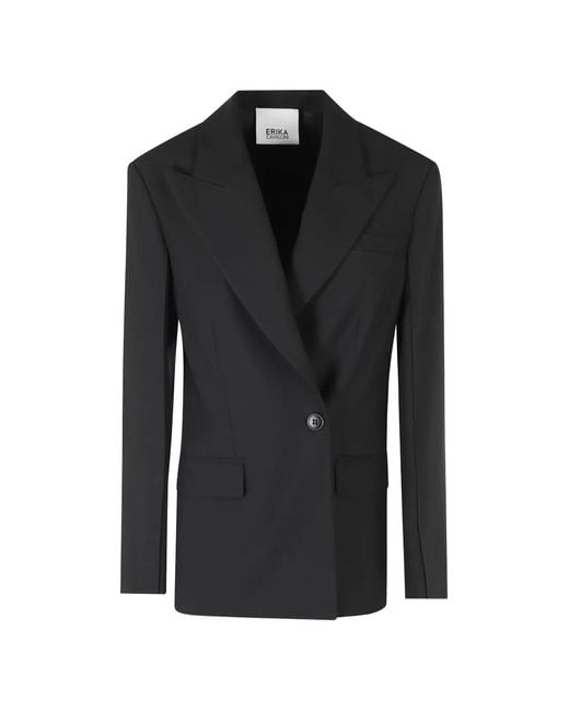 Erika Cavallini Semi Couture Black Peak-Lapels Embellished-Cuffs Blazer