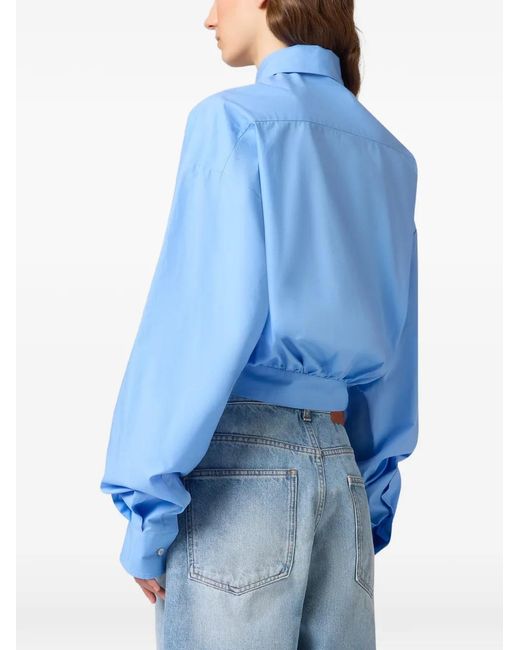 MSGM Blue Cropped Tie-Fastening Shirt