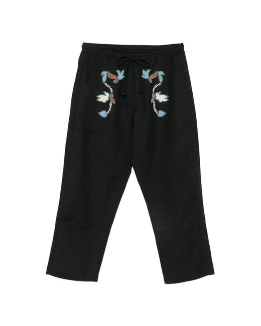 BAZISZT Black Bead-Embellished Drawstring Trousers for men