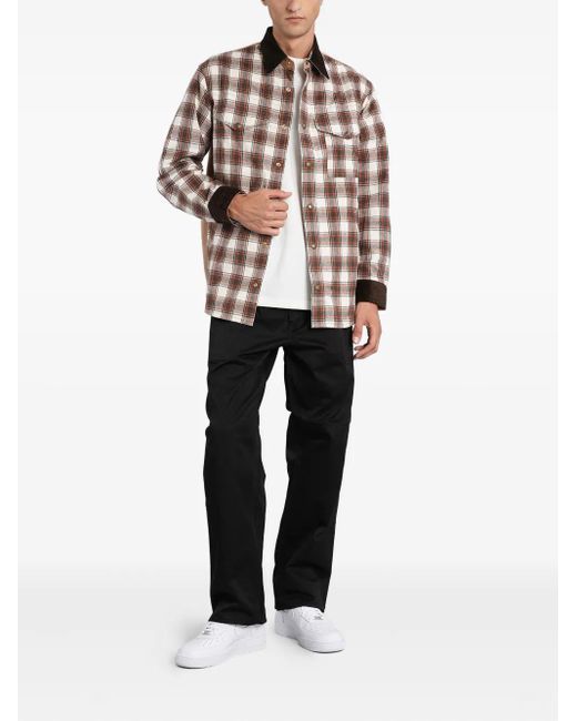 Junya Watanabe Brown Checked Corduroy-Paneled Overshirt for men