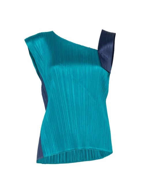 Pleats Please Issey Miyake Blue Pointe Pleated Top