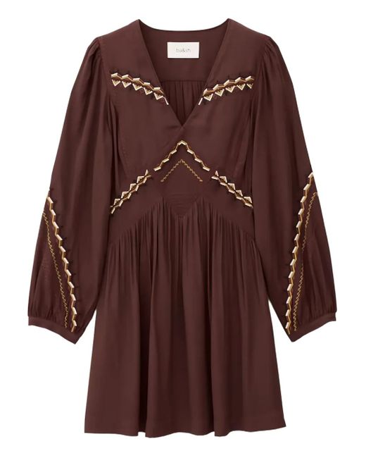 Ba&sh Brown Tay Embroidered V-Neck Mini Dress