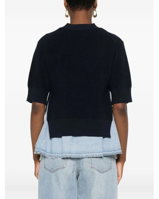 Sacai Gebreide Trui Met Denim Vlakken in het Black
