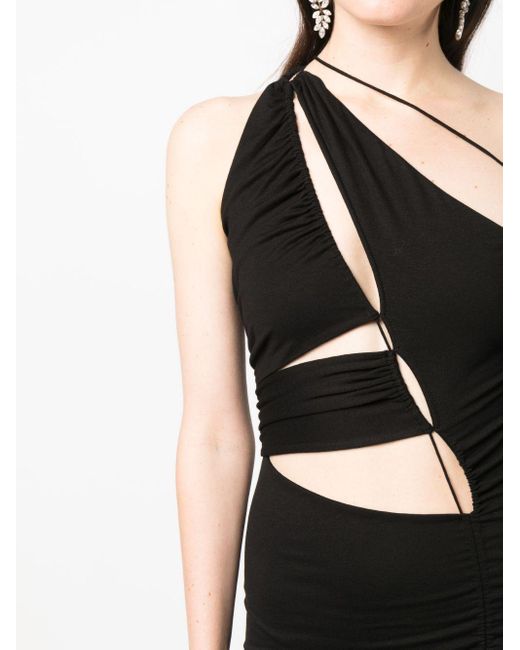 MANURI Black One-shoulder Cut-out Midi Dress