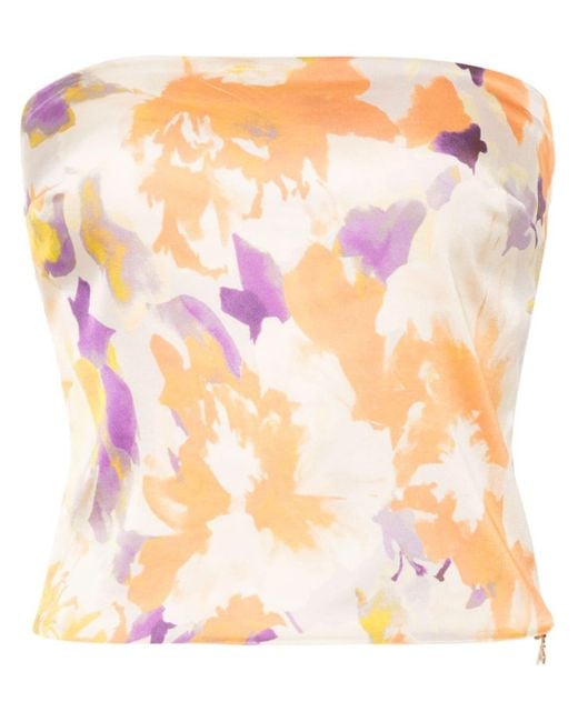 Patrizia Pepe Pink Abstract-print Strapless Cropped Top