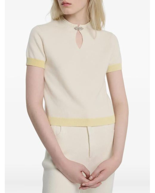 Barrie White Rhinestone-Embellished Keyhole Top