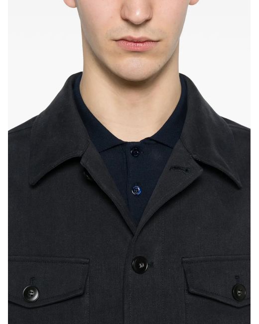 Canali Black Flap-Pockets Linen Shirt Jacket for men
