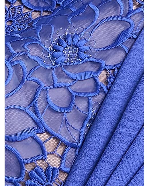 Tadashi Shoji Blue Ravelle One-Shoulder Lace-Panelled Maxi Dress