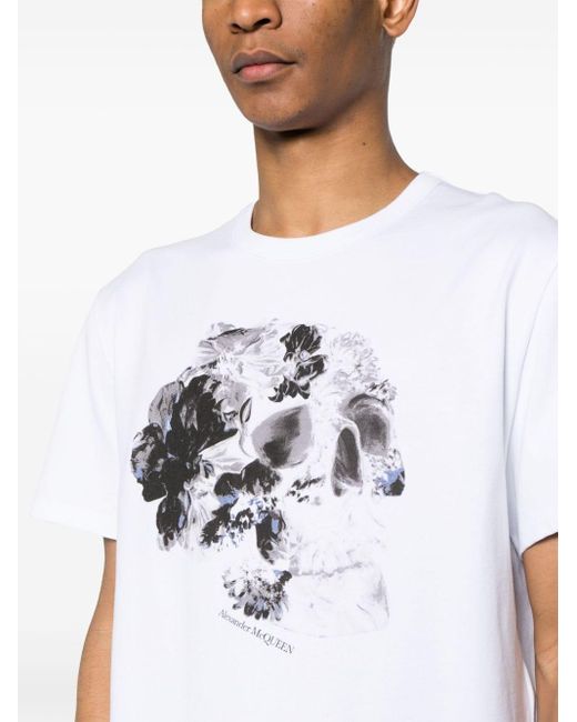 T-shirt en coton à imprimé tête de mort Alexander McQueen pour homme en coloris White