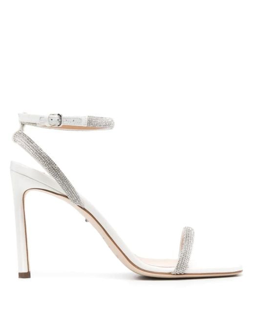 Sergio Rossi White 100Mm Rhinestone-Embellished Satin Sandals