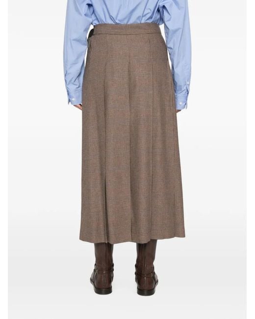 P.A.R.O.S.H. Brown Riley Houndstooth-Pattern Midi Pleated Skirt