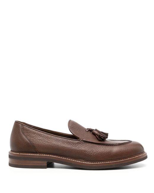 Brunello Cucinelli Tassel-detail Pebbled Leather Loafers in Brown for ...