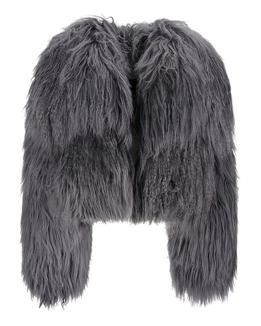 The Attico Gray Shaggy-Pile Bomber Jacket