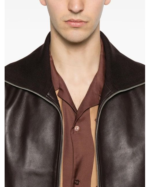 Sandro Brown Ribbed-Trim Trucker-Collar Jacket for men