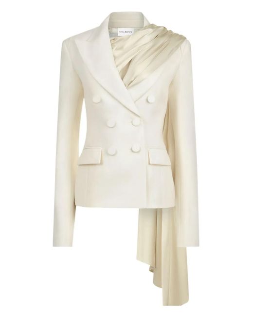 Nina Ricci Blazer Met Dubbele Rij Knopen En Gedrapeerde Sjaal in het White