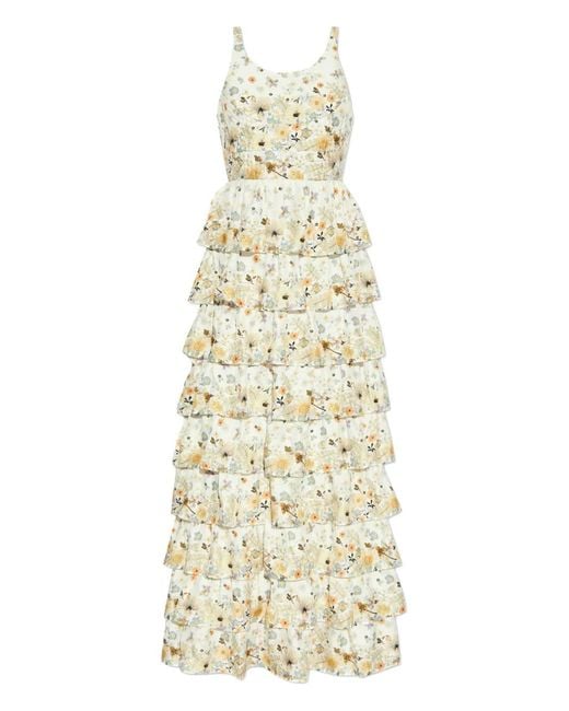 Munthe Metallic Floral-Print Tiered Dress