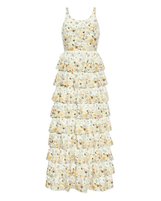 Munthe Metallic Floral-Print Tiered Dress
