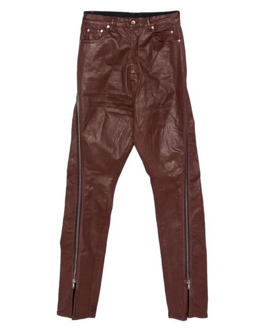 Rick Owens Brown Zip-Detail Leather Jeans for men
